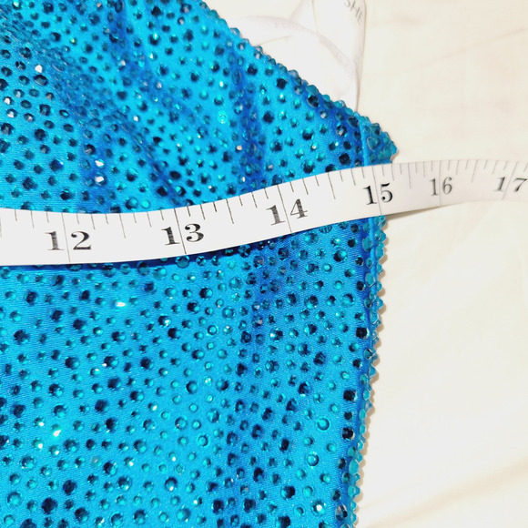 Sherri Hill Dress 00 Blue Prom Sequined Maxi High Slit Cut Out Lace Up Back - Picture 11 of 15